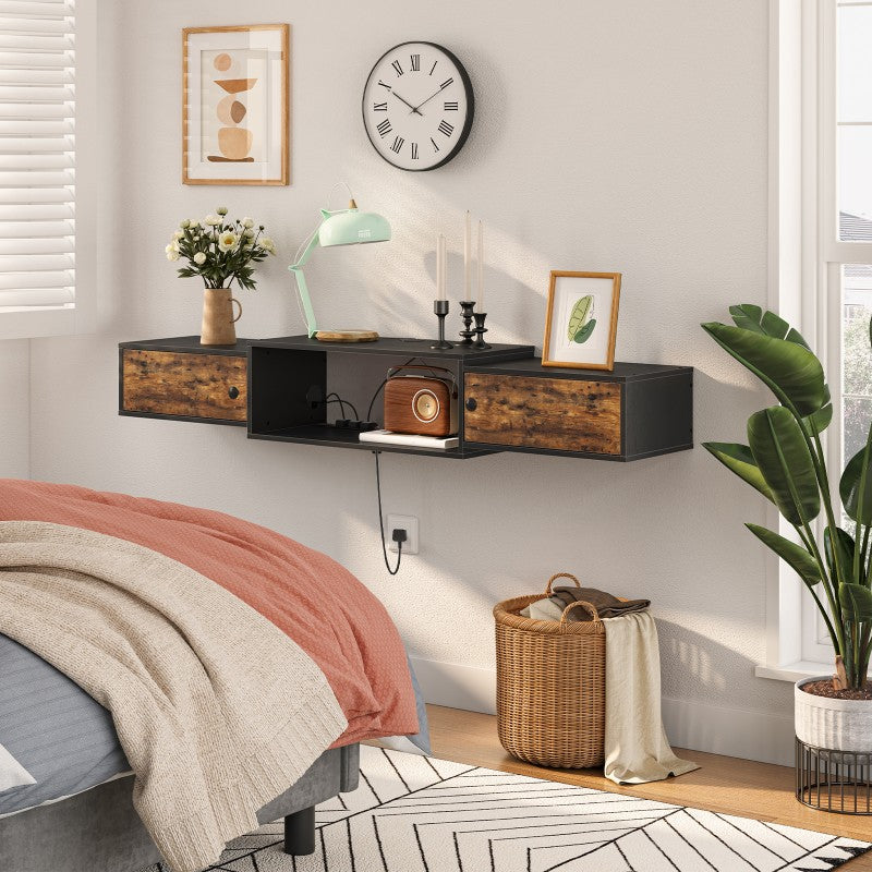 HOOBRO Floating TV Stand Cabinet, Modern Wall Mounted TV Cabinet with Power Outlet, Entertainment Media Console Shelf Cabinet for Under TV Storage, Living Room