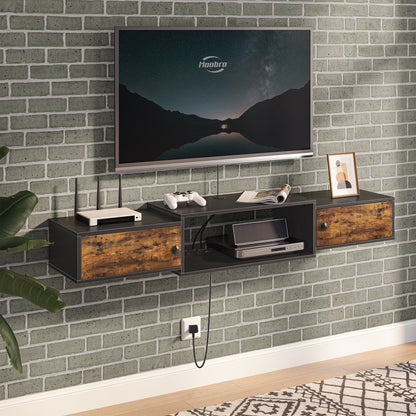 HOOBRO Floating TV Stand Cabinet, Modern Wall Mounted TV Cabinet with Power Outlet, Entertainment Media Console Shelf Cabinet for Under TV Storage, Living Room