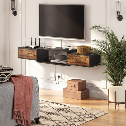 HOOBRO Floating TV Stand Cabinet, Modern Wall Mounted TV Cabinet with Power Outlet, Entertainment Media Console Shelf Cabinet for Under TV Storage, Living Room