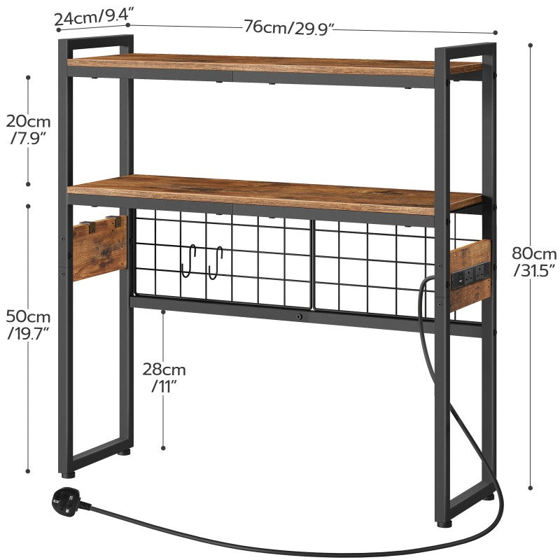 HOOBRO Desktop Bookcase with Outlets, 2-Tier Office Desktop Shelves, Countertop Hutch with LED Lights, Wooden Desk Shelf Organizer, for Office, Study, Game Room