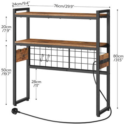 HOOBRO Desktop Bookcase with Outlets, 2-Tier Office Desktop Shelves, Countertop Hutch with LED Lights, Wooden Desk Shelf Organizer, for Office, Study, Game Room