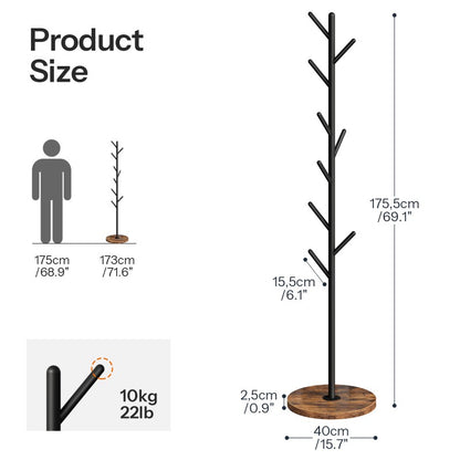 HOOBRO Coat Stand with 9 Hooks, Heavy Duty Freestanding Coat Rack, Hall Tree with Thickened Base, Corner Hanger Stand for Bedroom, Entryway, Living Room