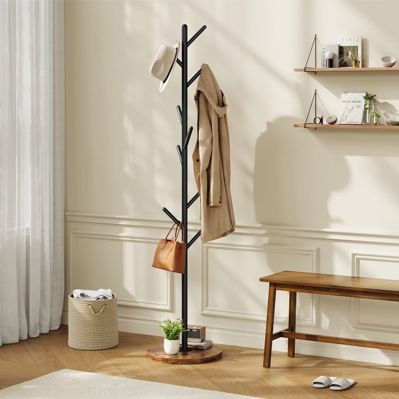 HOOBRO Coat Stand with 9 Hooks, Heavy Duty Freestanding Coat Rack, Hall Tree with Thickened Base, Corner Hanger Stand for Bedroom, Entryway, Living Room