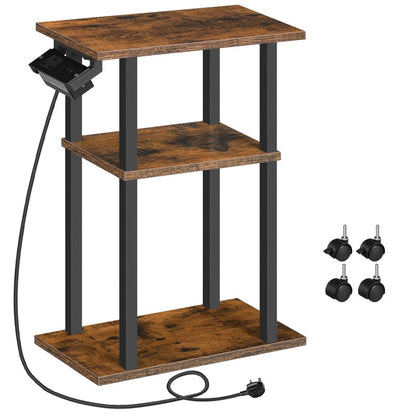 HOOBRO Slim Side Table with Charging Station, Skinny End Bedside Table on Wheels for Small Space, Narrow Nightstand with USB Ports and Outlet for Living Room