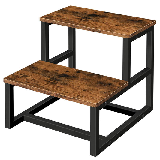 HOOBRO Wooden Two Step Stool, Step Stool for Kids, Toddler Two Step Stool with Non-Slip Pads, for Sink, Bathroom, Kitchen, Bedroom, Sturdy and Stable, Rustic Brown and Black EBF12JD01