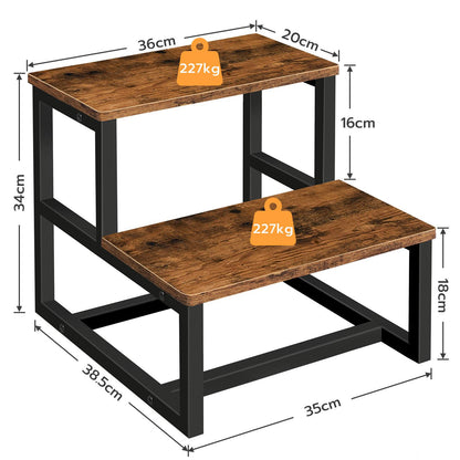 HOOBRO Wooden Two Step Stool, Step Stool for Kids, Toddler Two Step Stool with Non-Slip Pads, for Sink, Bathroom, Kitchen, Bedroom, Sturdy and Stable, Rustic Brown and Black EBF12JD01