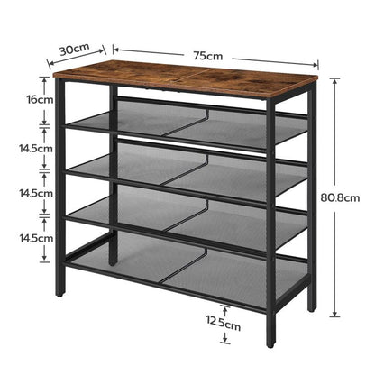 HOOBRO Shoe Rack, 5-Tier Shoe Storage with Adjustable Mesh Shelves, 16-20 Pairs of Shoes, Stable and Durable, Spacious Top, Freestanding, Metal, Industrial, for Entryway, Closet