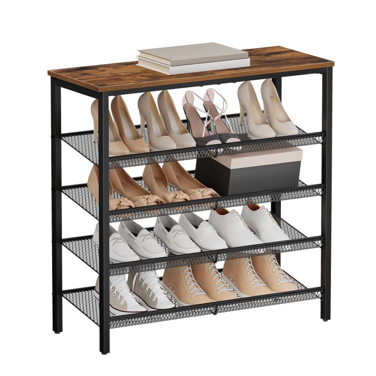 HOOBRO Shoe Rack, 5-Tier Shoe Storage with Adjustable Mesh Shelves, 16-20 Pairs of Shoes, Stable and Durable, Spacious Top, Freestanding, Metal, Industrial, for Entryway, Closet