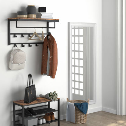 Wall-Mounted Coat Rack with 10 Hooks and Shelf, Rails, Suitable for Hallway, Living Room, Bedroom, Bathroom, Industrial Style