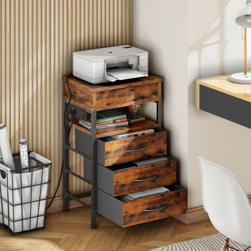 HOOBRO Bedside Table with Charging Station, Side Table with 3 Drawers, 2 AC Outlets, 1 USB-A, 1 Type-C, Nightstand for Bedroom, Living Room