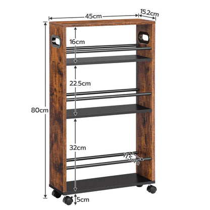 HOOBRO 4-Tier Slim Rolling Cart, Storage Cart for Laundry Room, Narrow Kitchen Cart with Handle and Lockable Casters, Space Saving, Easy Assembly, for Kitchen, Bathroom