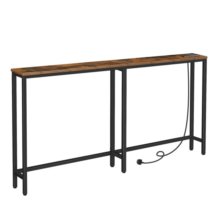 HOOBRO Slim Console Table with Charging Station, 160 cm Behind Sofa Couch Table, Long Narrow Console Table, Slim Sofa Table for Hallway, Entryway, Living Room