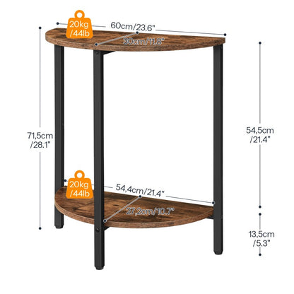 HOOBRO Round Side Table, Small Half Table, Small Corner Table with 2 Tier Storage Shelves, Slim Sofa Side Tables Bedside Tables for Living Room, Bedroom, Hallway