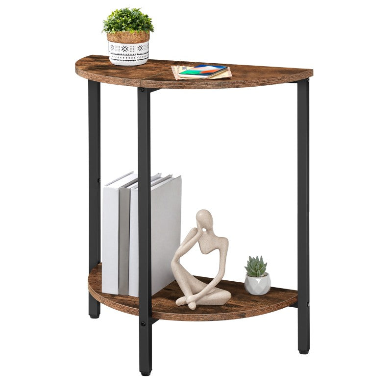 HOOBRO Round Side Table, Small Half Table, Small Corner Table with 2 Tier Storage Shelves, Slim Sofa Side Tables Bedside Tables for Living Room, Bedroom, Hallway