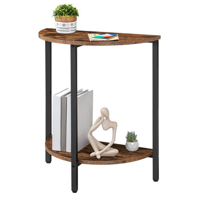 HOOBRO Round Side Table, Small Half Table, Small Corner Table with 2 Tier Storage Shelves, Slim Sofa Side Tables Bedside Tables for Living Room, Bedroom, Hallway