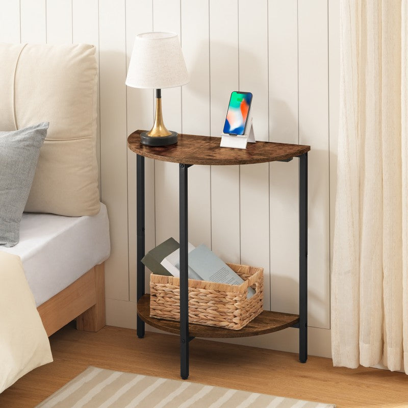 HOOBRO Round Side Table, Small Half Table, Small Corner Table with 2 Tier Storage Shelves, Slim Sofa Side Tables Bedside Tables for Living Room, Bedroom, Hallway