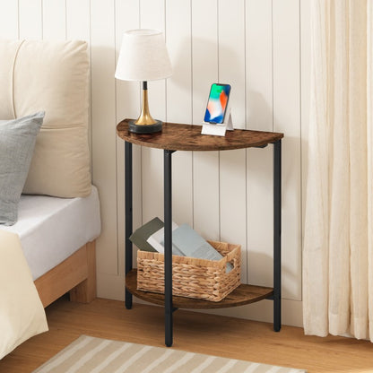 HOOBRO Round Side Table, Small Half Table, Small Corner Table with 2 Tier Storage Shelves, Slim Sofa Side Tables Bedside Tables for Living Room, Bedroom, Hallway