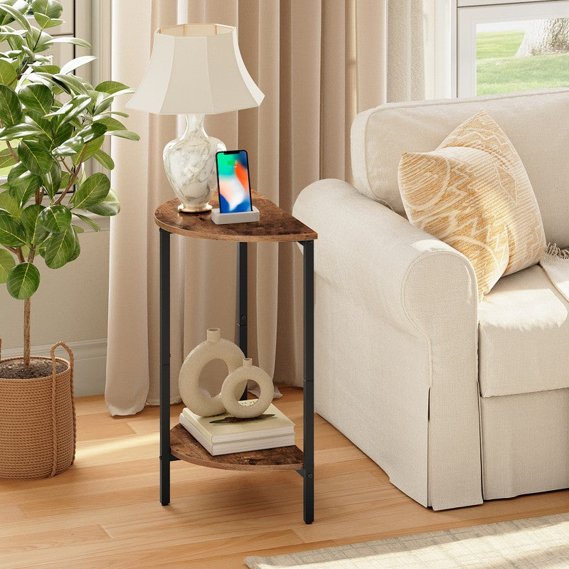 HOOBRO Round Side Table, Small Half Table, Small Corner Table with 2 Tier Storage Shelves, Slim Sofa Side Tables Bedside Tables for Living Room, Bedroom, Hallway
