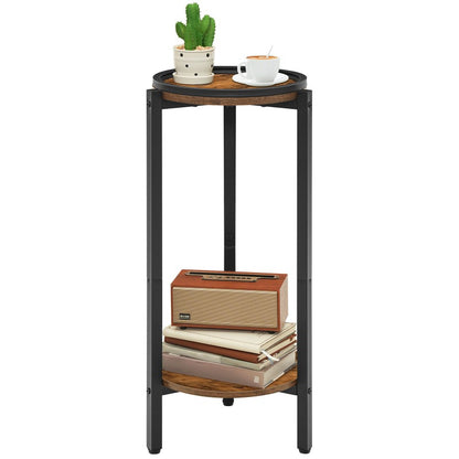 HOOBRO Tall Round Side Table, 2-Tier Sofa Side Table, Small Bedside Tables Telephone Table, Wooden Accent Coffee Table Small Tables for Living Room, Hallway, Bedroom