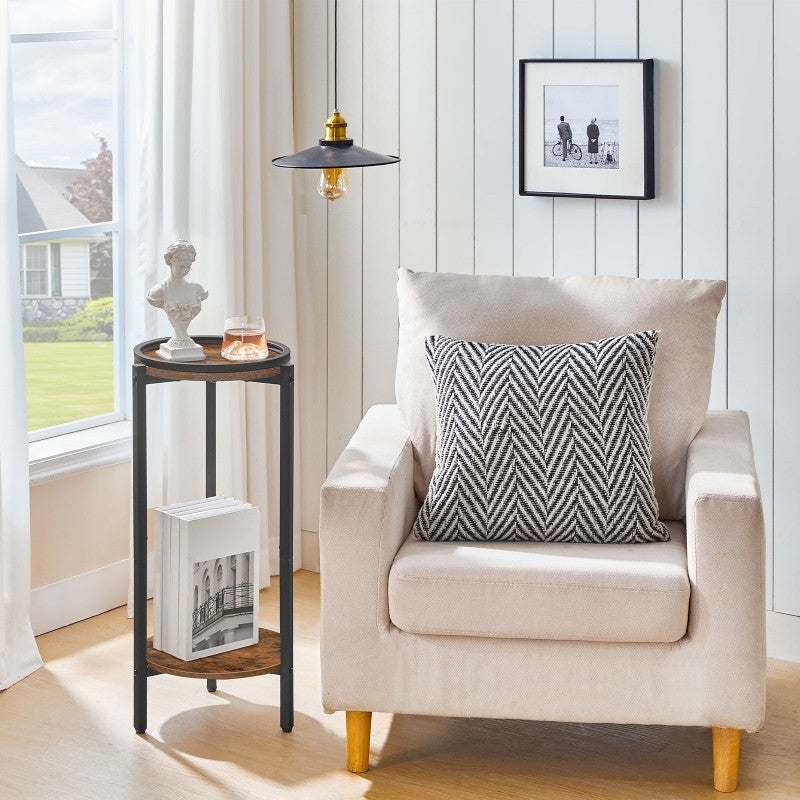 HOOBRO Tall Round Side Table, 2-Tier Sofa Side Table, Small Bedside Tables Telephone Table, Wooden Accent Coffee Table Small Tables for Living Room, Hallway, Bedroom