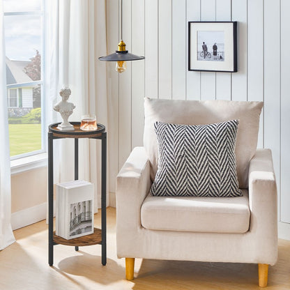 HOOBRO Tall Round Side Table, 2-Tier Sofa Side Table, Small Bedside Tables Telephone Table, Wooden Accent Coffee Table Small Tables for Living Room, Hallway, Bedroom