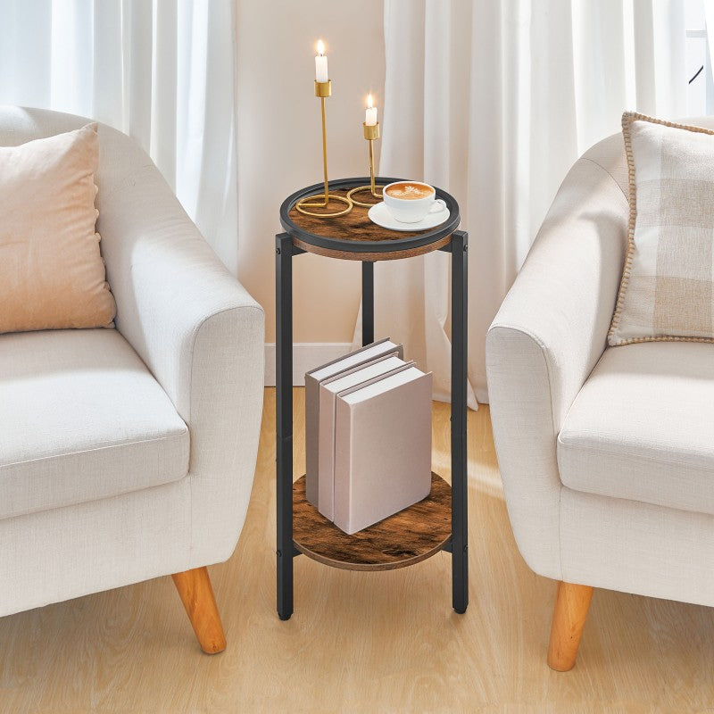 HOOBRO Tall Round Side Table, 2-Tier Sofa Side Table, Small Bedside Tables Telephone Table, Wooden Accent Coffee Table Small Tables for Living Room, Hallway, Bedroom