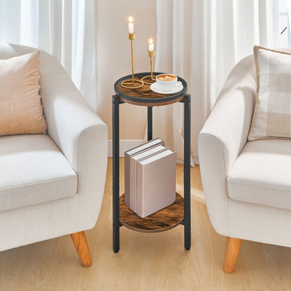 HOOBRO Tall Round Side Table, 2-Tier Sofa Side Table, Small Bedside Tables Telephone Table, Wooden Accent Coffee Table Small Tables for Living Room, Hallway, Bedroom