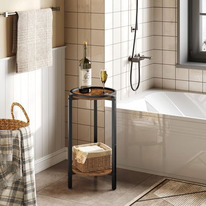 HOOBRO Tall Round Side Table, 2-Tier Sofa Side Table, Small Bedside Tables Telephone Table, Wooden Accent Coffee Table Small Tables for Living Room, Hallway, Bedroom