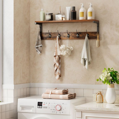 HOOBRO Coat Rack Shelf Wall-Mounted, Coat Hook with 7 Hooks and Shelf, 70 cm Hallway Coat Rack, Wall Floating Shelf with Hat Rack, for Bathroom, Kitchen, Laundry Room