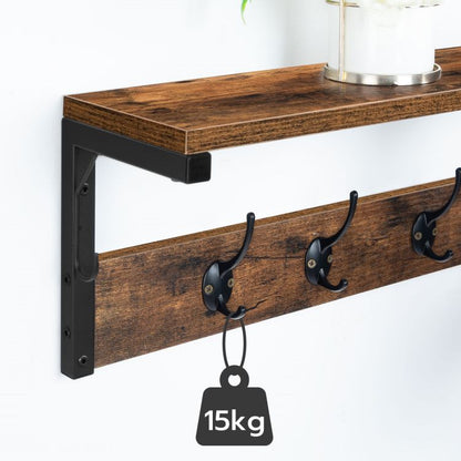 HOOBRO Coat Rack Shelf Wall-Mounted, Coat Hook with 7 Hooks and Shelf, 70 cm Hallway Coat Rack, Wall Floating Shelf with Hat Rack, for Bathroom, Kitchen, Laundry Room