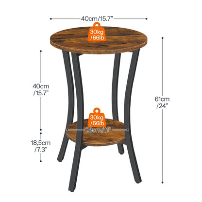 HOOBRO Round Side Table, 2 Tier Small Table, Round Sofa Table, Small Bedside Tables, Round Coffee Table with Storage Shelf, Hallway for Living Room, Sturdy