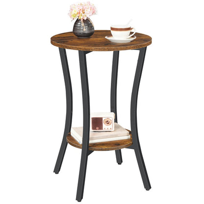 HOOBRO Round Side Table, 2 Tier Small Table, Round Sofa Table, Small Bedside Tables, Round Coffee Table with Storage Shelf, Hallway for Living Room, Sturdy
