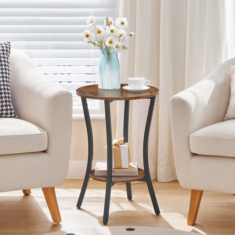 HOOBRO Round Side Table, 2 Tier Small Table, Round Sofa Table, Small Bedside Tables, Round Coffee Table with Storage Shelf, Hallway for Living Room, Sturdy
