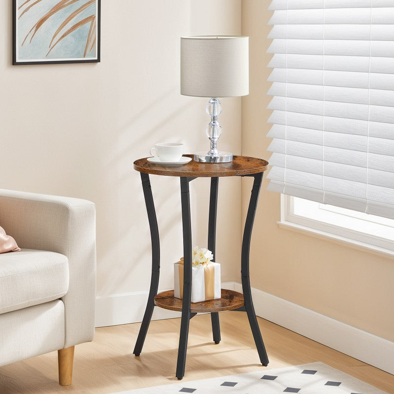 HOOBRO Round Side Table, 2 Tier Small Table, Round Sofa Table, Small Bedside Tables, Round Coffee Table with Storage Shelf, Hallway for Living Room, Sturdy
