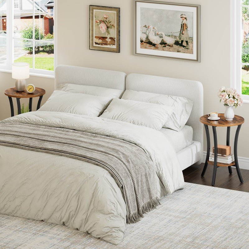 HOOBRO Round Side Table, 2 Tier Small Table, Round Sofa Table, Small Bedside Tables, Round Coffee Table with Storage Shelf, Hallway for Living Room, Sturdy