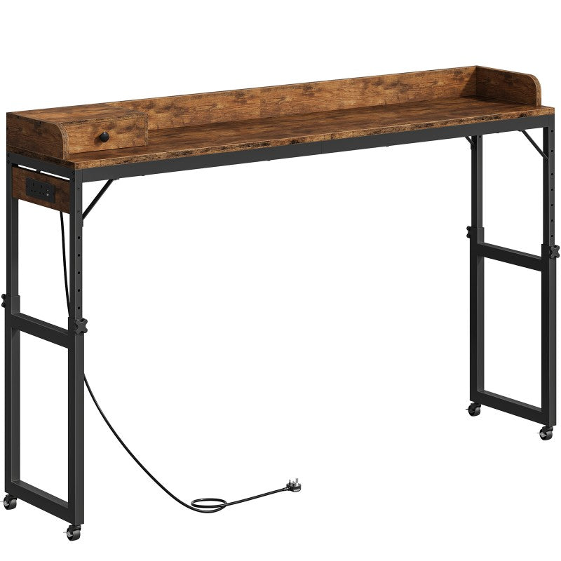 HOOBRO Overbed Table with Wheels, 180 cm Mobile Over Bed Desk with Charging Station, Height Adjustable 84-109 cm, for Bedroom, Living Room, Office
