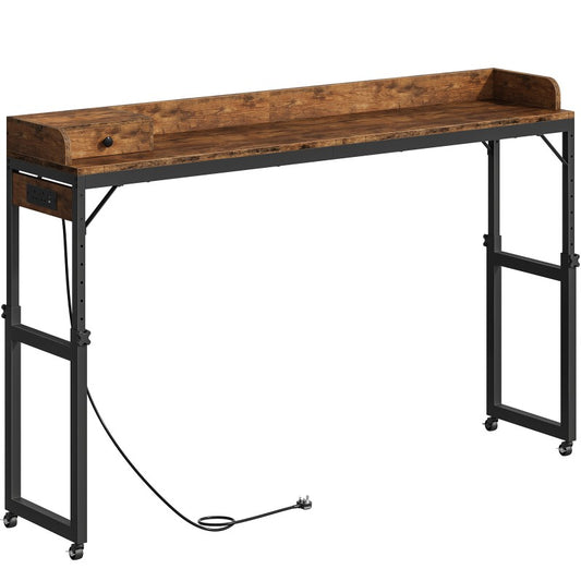 HOOBRO Overbed Table with Wheels, 180 cm Mobile Over Bed Desk with Charging Station, Height Adjustable 84-109 cm, for Bedroom, Living Room, Office