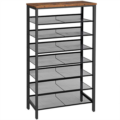 HOOBRO 8-Tier Shoe Rack, Large Capacity Shoe Shelf, Stable and Sturdy, Shoe Storage Organizer with Flat & Slant Adjustable Metal Shelves, for 21-28 Pairs of Shoes, Space Saver