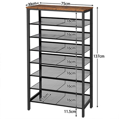 HOOBRO 8-Tier Shoe Rack, Large Capacity Shoe Shelf, Stable and Sturdy, Shoe Storage Organizer with Flat & Slant Adjustable Metal Shelves, for 21-28 Pairs of Shoes, Space Saver