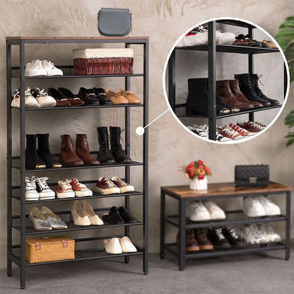 HOOBRO 8-Tier Shoe Rack, Large Capacity Shoe Shelf, Stable and Sturdy, Shoe Storage Organizer with Flat & Slant Adjustable Metal Shelves, for 21-28 Pairs of Shoes, Space Saver