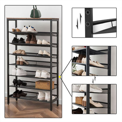 HOOBRO 8-Tier Shoe Rack, Large Capacity Shoe Shelf, Stable and Sturdy, Shoe Storage Organizer with Flat & Slant Adjustable Metal Shelves, for 21-28 Pairs of Shoes, Space Saver