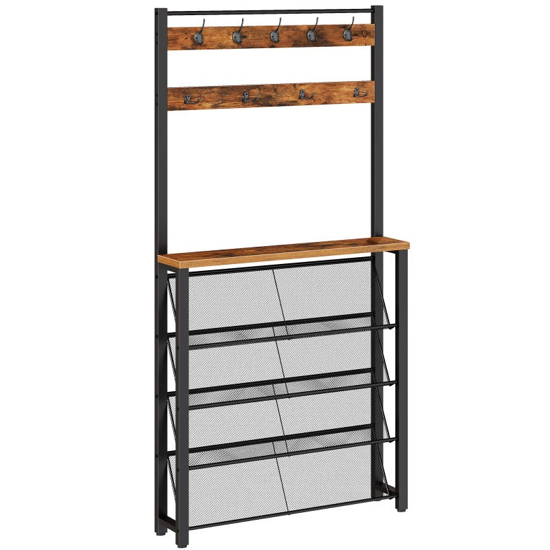 HOOBRO HOOBRO Coat Rack Shoe Storage, Narrow Shoe Rack Coat Rack 9 Hooks, 5 Tier organization for entryway - front view