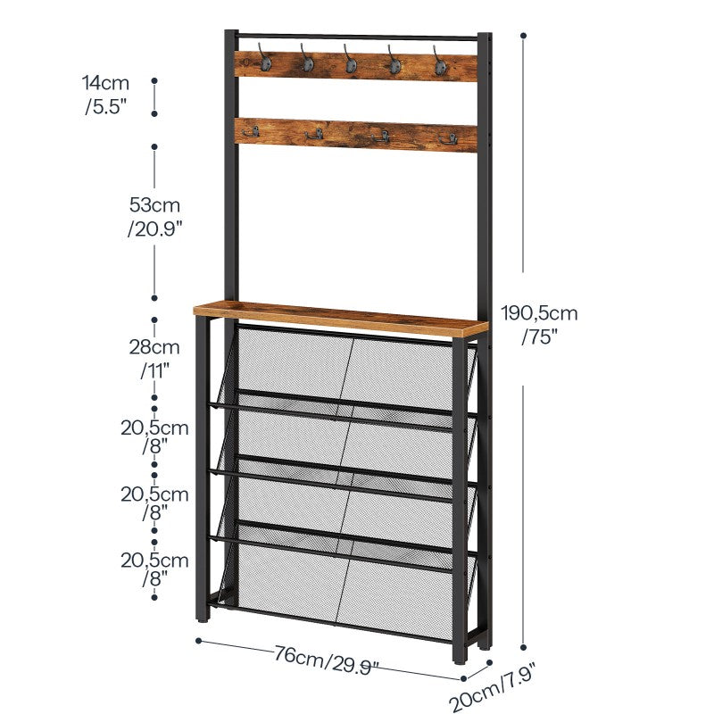 HOOBRO HOOBRO Coat Rack Shoe Storage, Narrow Shoe Rack Coat Rack 9 Hooks, 5 Tier organization for entryway - side view