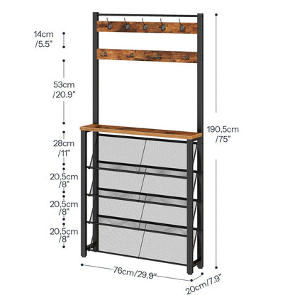 HOOBRO HOOBRO Coat Rack Shoe Storage, Narrow Shoe Rack Coat Rack 9 Hooks, 5 Tier organization for entryway - side view