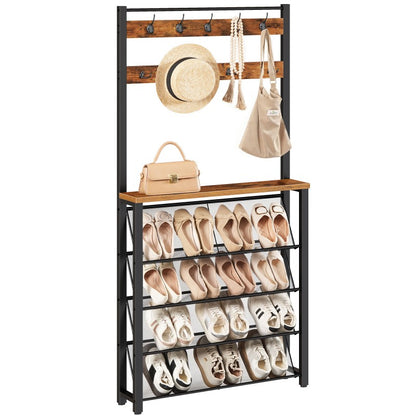 HOOBRO HOOBRO Coat Rack Shoe Storage, Narrow Shoe Rack Coat Rack 9 Hooks, 5 Tier organization for entryway - detail view