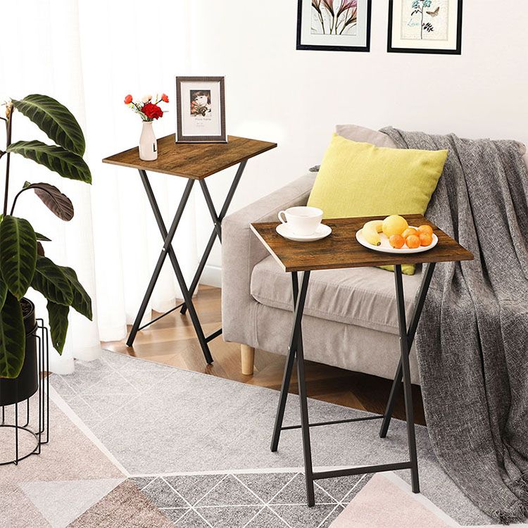 HOOBRO Folding TV Tray Tables, Set of 2 Side Table for Small Space, Industrial Snack Tables for Eating at Couch, Stable Metal Frame, Easy Assembly, Space Saving
