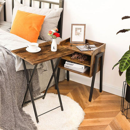HOOBRO Folding TV Tray Tables, Set of 2 Side Table for Small Space, Industrial Snack Tables for Eating at Couch, Stable Metal Frame, Easy Assembly, Space Saving