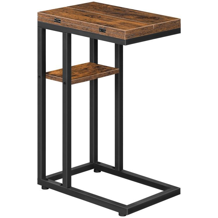 HOOBRO Foldable End Table, C Shaped Side Table with Storage Shelf, Small Snack Table Suitable for Living Room Bedroom Small Spaces, Easy Assembly