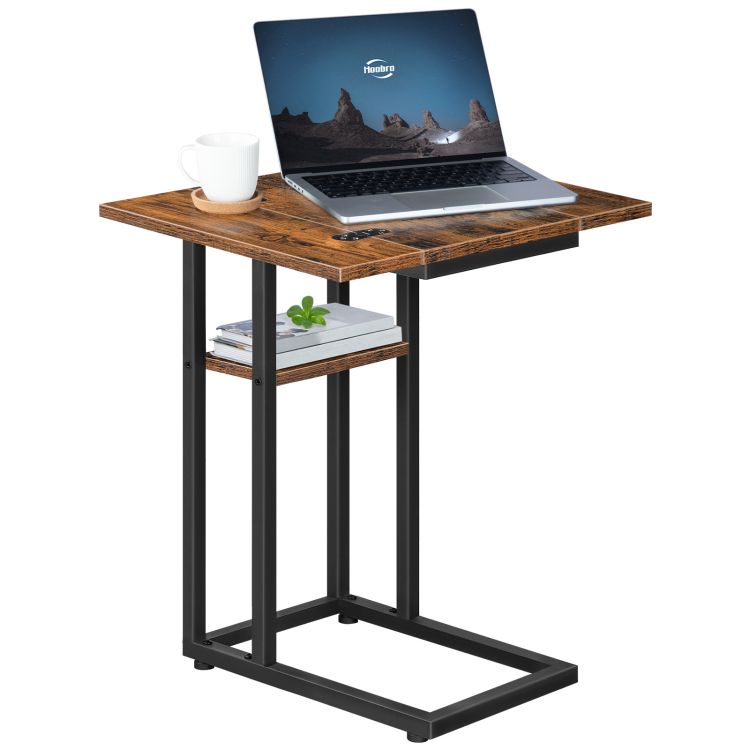 HOOBRO Foldable End Table, C Shaped Side Table with Storage Shelf, Small Snack Table Suitable for Living Room Bedroom Small Spaces, Easy Assembly