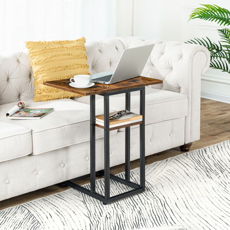 HOOBRO Foldable End Table, C Shaped Side Table with Storage Shelf, Small Snack Table Suitable for Living Room Bedroom Small Spaces, Easy Assembly